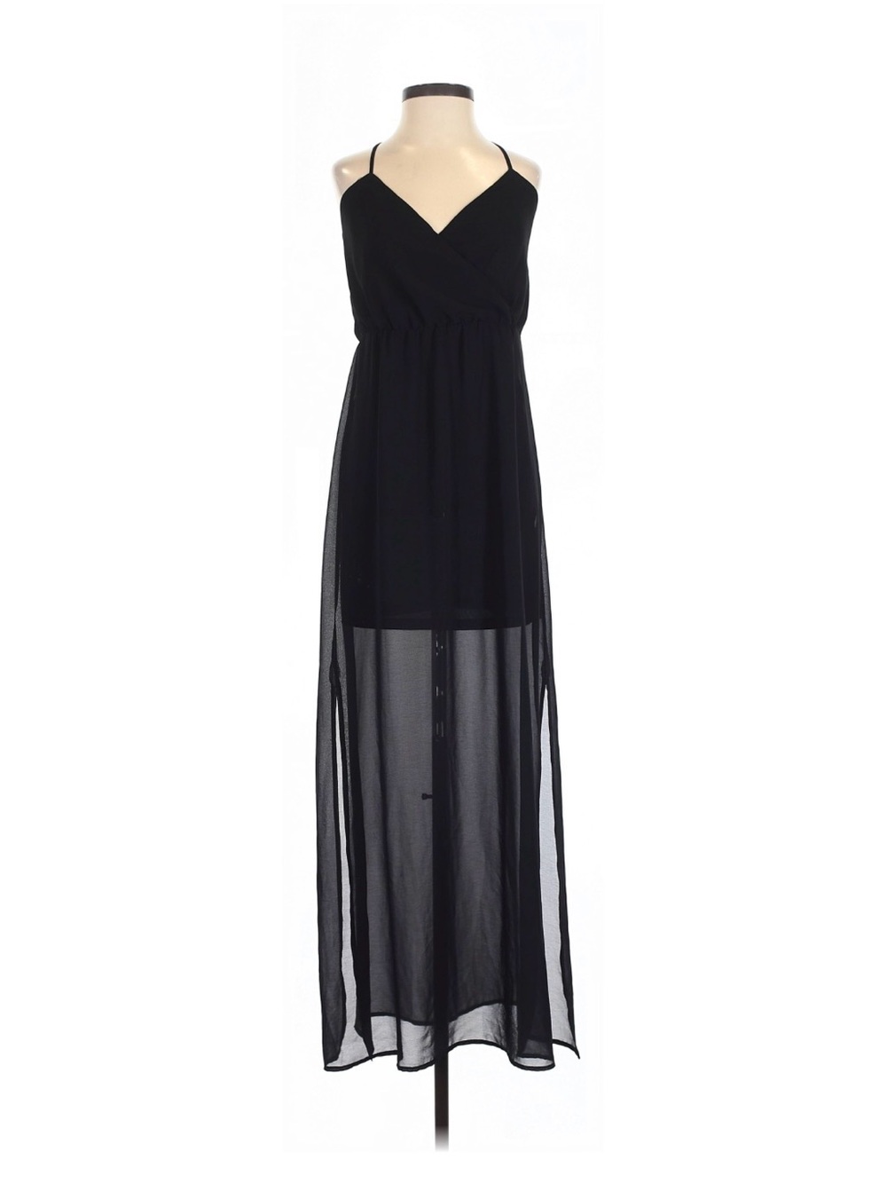 H&M Black Spaghetti-Strap Sheer Overlay Maxi Dress